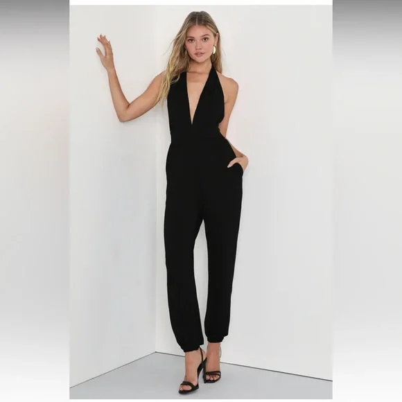 Lulus Pants Jumpsuits Lulus Chill Daze Black Tieback Halter